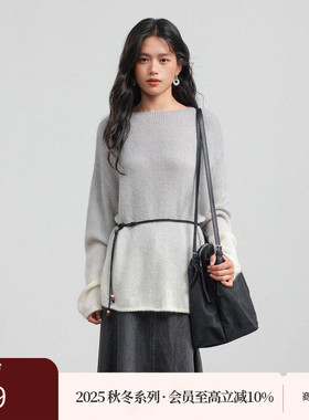 AIRIQI商场同款25秋新款圆领落肩套头渐变羊毛针织衫女AX53MS360