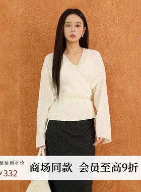 AIRIQI商场同款25冬新款休闲V领斜襟一片式长袖衬衫小衫AH54XS185