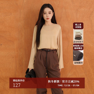 捏褶设计衬衫 休闲通勤极简圆领长袖 AZ43XS413 新款 黑标BAIZHUO秋季