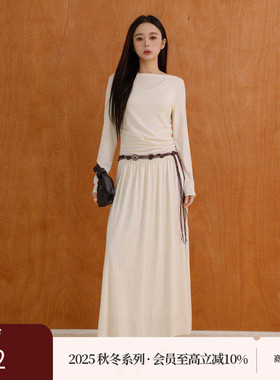AIRIQI商场同款25冬新款休闲松弛感碎褶长袖针织连衣裙AH54LQ172