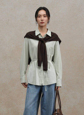 AIRIQI商场同款25冬新款休闲慵懒风衬衫可拆卸披肩套装AH54TZ402