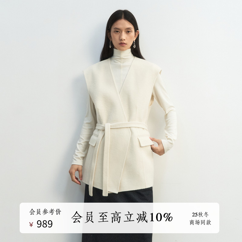 AIRIQI25冬新款马甲双面呢大衣