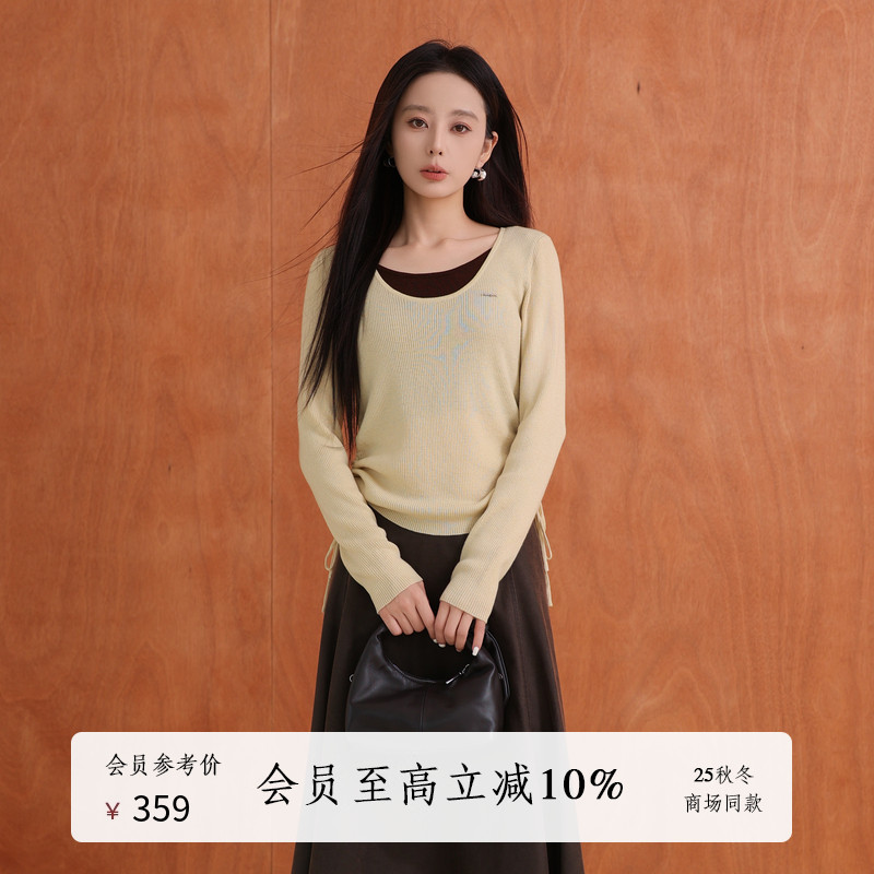 AIRIQI25秋新款撞色假两件针织衫