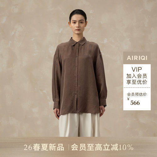 AIRIQI26春新款复古落肩翻领衬衫