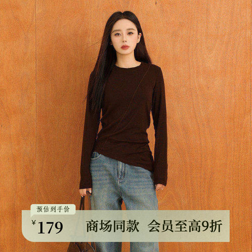 AIRIQI25冬新款褶皱圆领打底衫