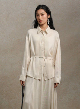 黑标BAIZHUO商场同款25冬新款休闲廓形带腰带天丝衬衫女AZ54CS231