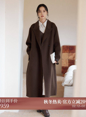 黑标BAIZHUO冬季新款老钱风宽松落肩羊毛双面呢毛呢外套AZ44DY100