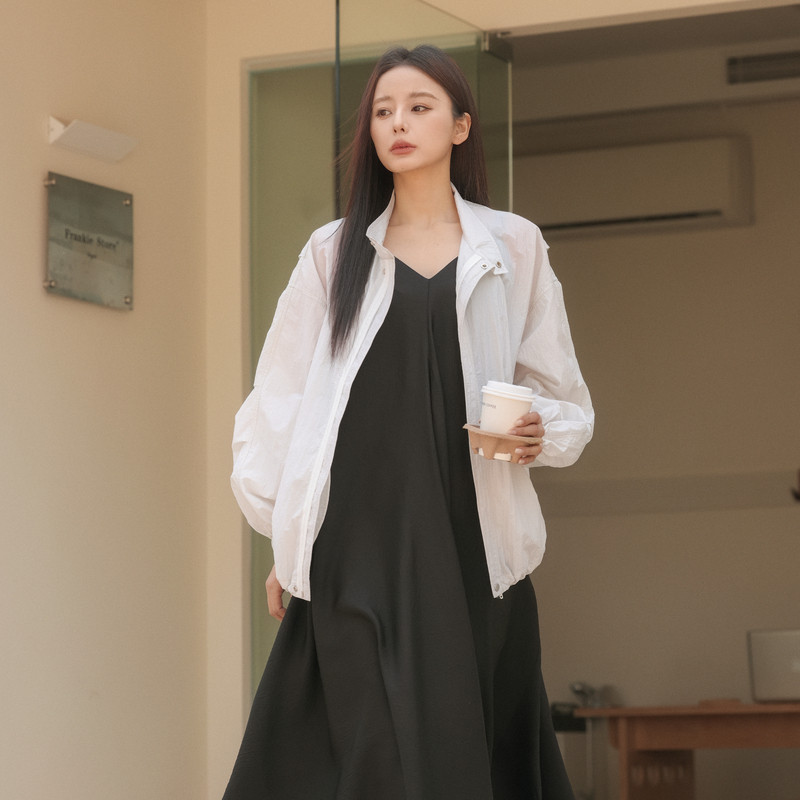 AIRIQI夏季新款通勤百搭轻薄立领落肩宽松廓形短外套女AX52