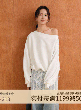 AIRIQI商场同款25秋新款美式斜肩小众宽松长袖针织卫衣AX53WY188