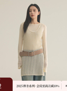 AIRIQI商场同款25秋新款钩花镂空叠穿设计感针织连衣裙AX53LQ048