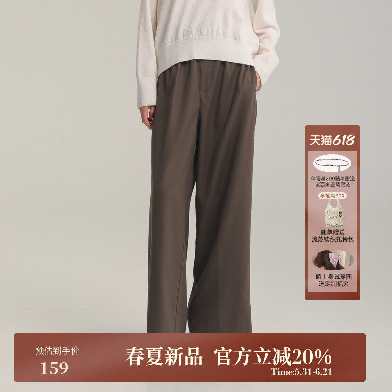 黑标BAIZHUO春季新款休闲简约通勤高腰显瘦直筒西装裤女AZ51CK275