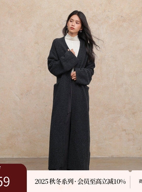 黑标BAIZHUO商场同款25秋新款慵懒风极简长款针织开衫女AZ53KS114