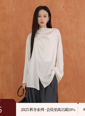 AIRIQI商场同款25秋新款休闲新中式设计感飘带领小衫女AH53XS233