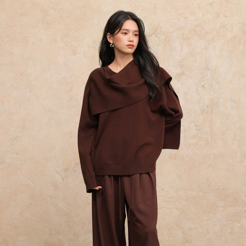 黑标BAIZHUO商场同款25秋新款休闲宽松围巾领羊毛针织衫AZ