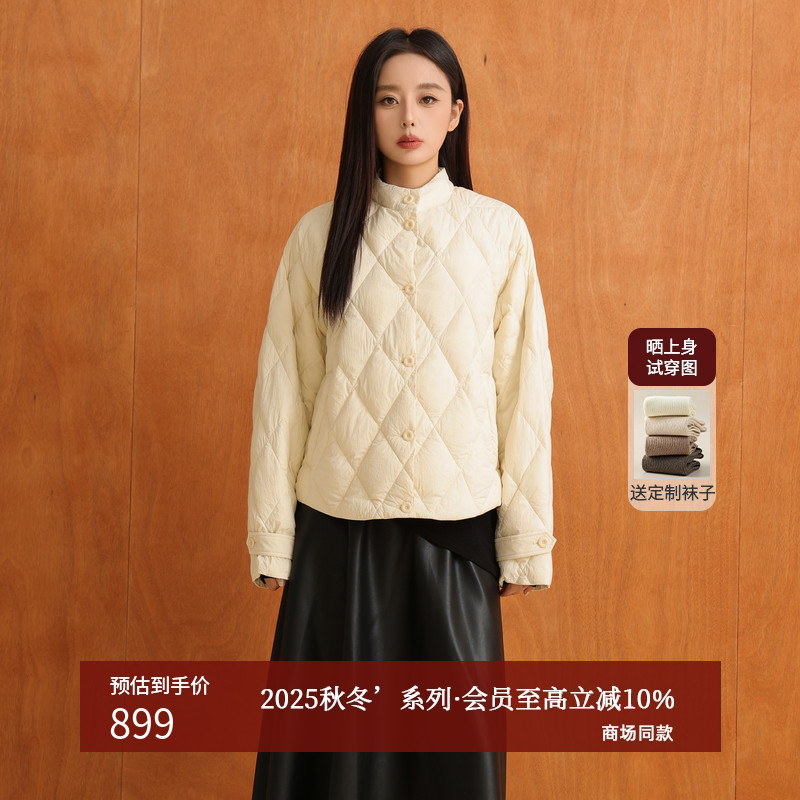 AIRIQI25冬新款菱形格羽绒服