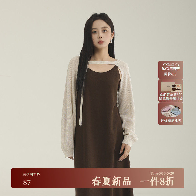 黑标BAIZHUO夏季新款休闲披肩斜扣飘带设计一片式针织衫AZ5
