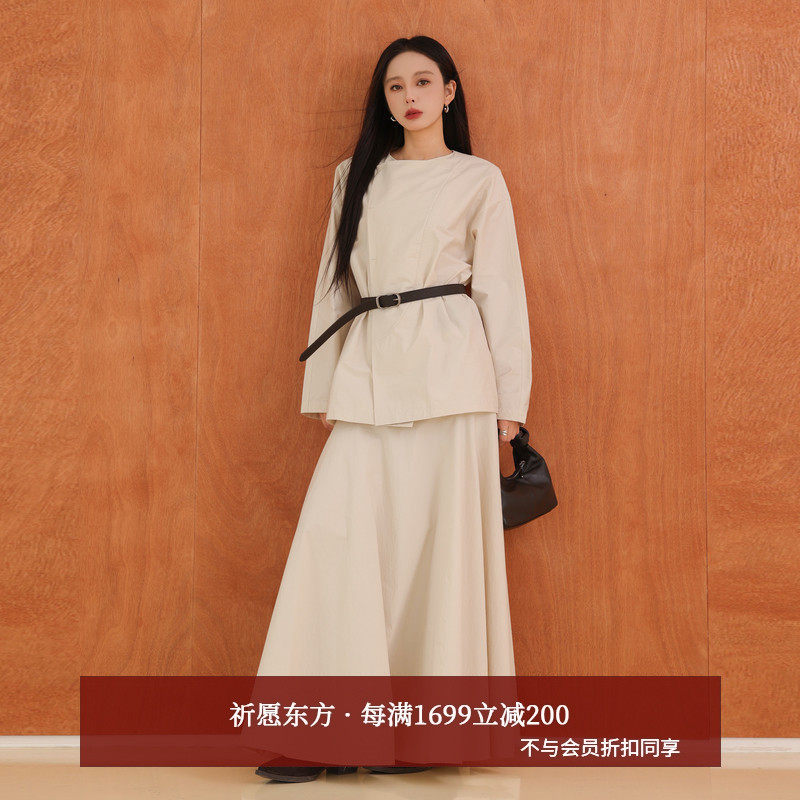 黑标BAIZHUO商场同款25秋新款经典圆领小衫+A字半裙套装A