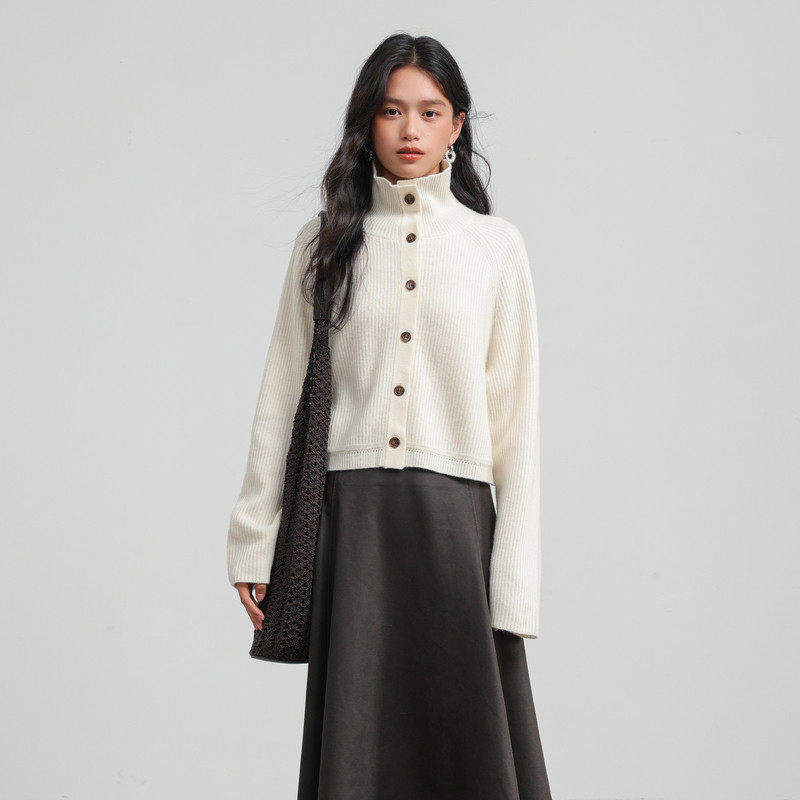 AIRIQI商场同款25冬新款简约温暖羊毛舒适立领针织开衫AX5