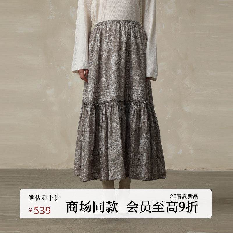 AIRIQI商场同款26春新款复古百搭松紧腰压褶碎花半身裙AH6