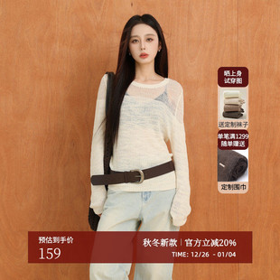 宽松慵懒风针织衫 AIRIQI秋季 罩衫 休闲轻薄微透长袖 AH43MS025 新款