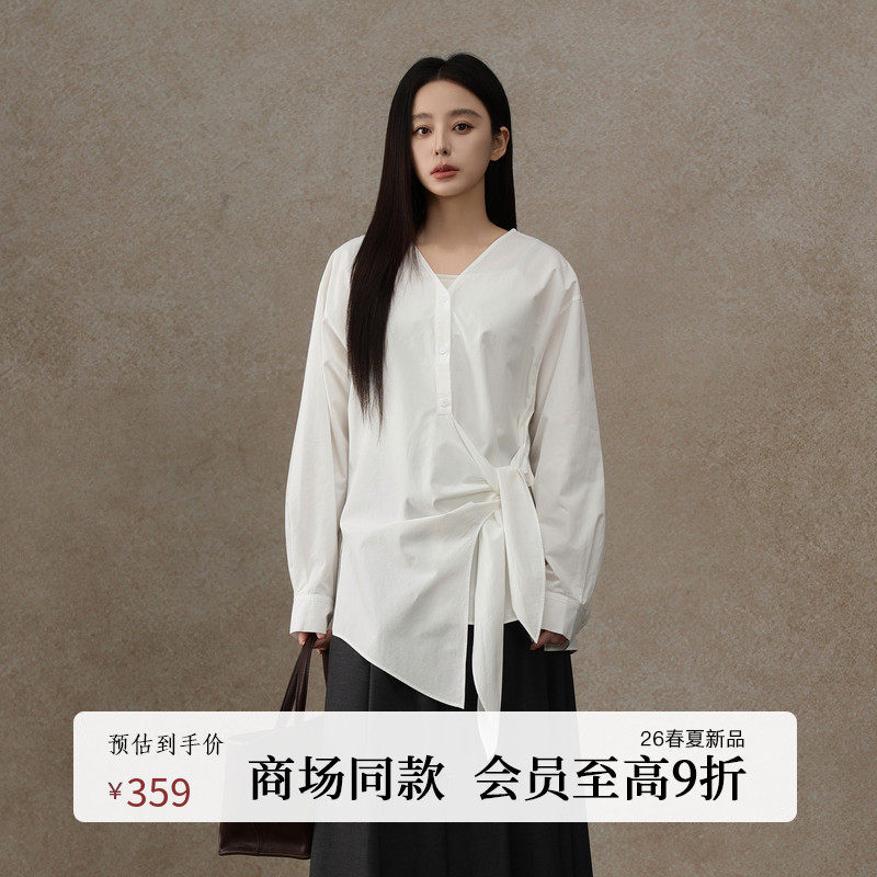 AIRIQI商场同款26春新款休闲解构V领系带长袖通勤衬衫女AY