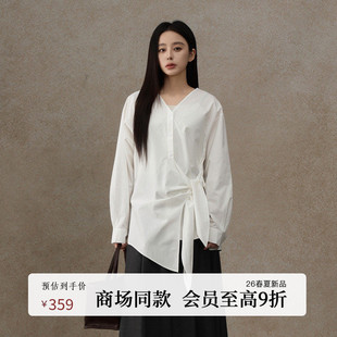 通勤衬衫 休闲解构V领系带长袖 女AY61CS108 26春新款 AIRIQI商场同款