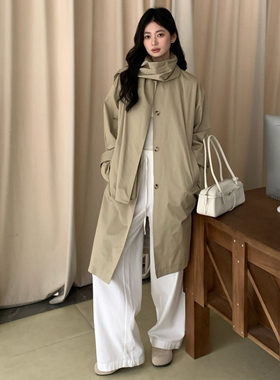 黑标BAIZHUO春季新款休闲松弛感落肩可拆卸围脖风衣外套AZ51FY267