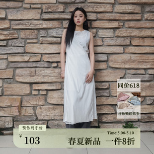 【直播专享】夏季新款叠片腰袢设计感圆领无袖连衣裙AY52LQ206