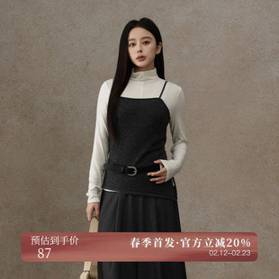 AIRIQI春季新款简约立裁收腰细肩带吊带羊毛针织背心女AH51BX082