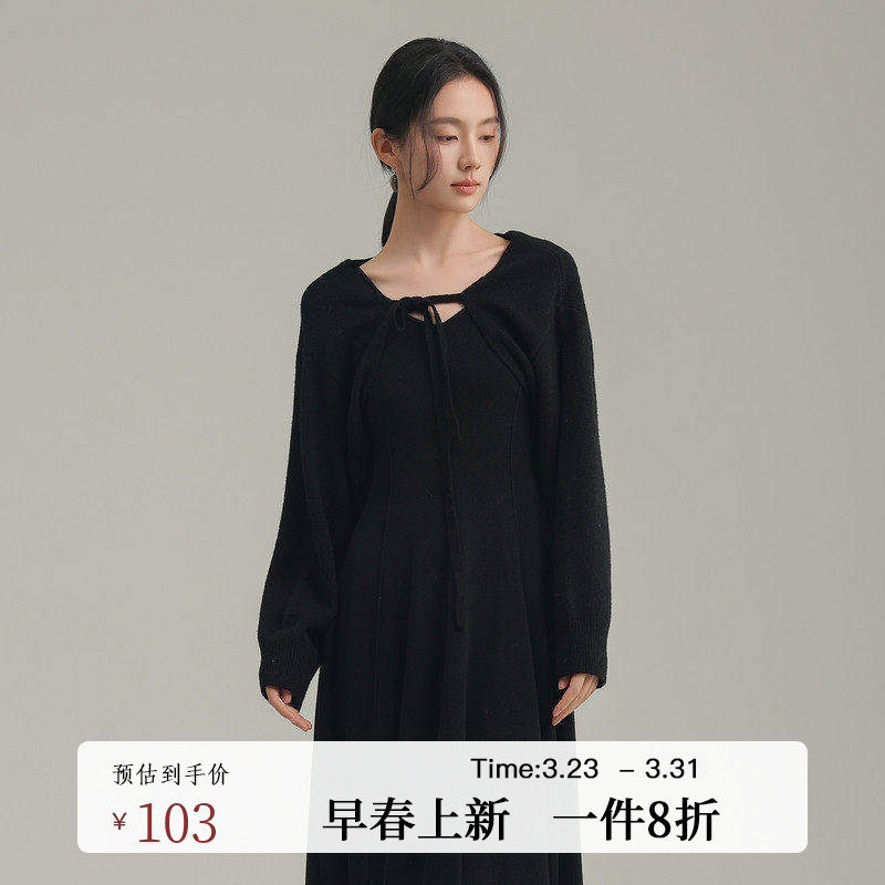 AIRIQI春季新款休闲慵懒风系带领口设计感短款针织开衫AH51