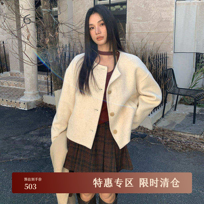AIRIQI冬季新款羊毛短款毛呢外套