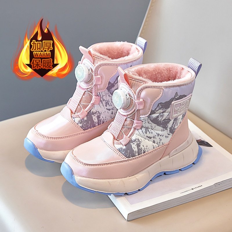 男童雪地靴冬季2024新款女童高帮保暖棉靴纽扣加绒防滑棉鞋,女鞋,时尚雪地靴,淘宝优惠券,粉丝福利购,淘宝优惠卷
