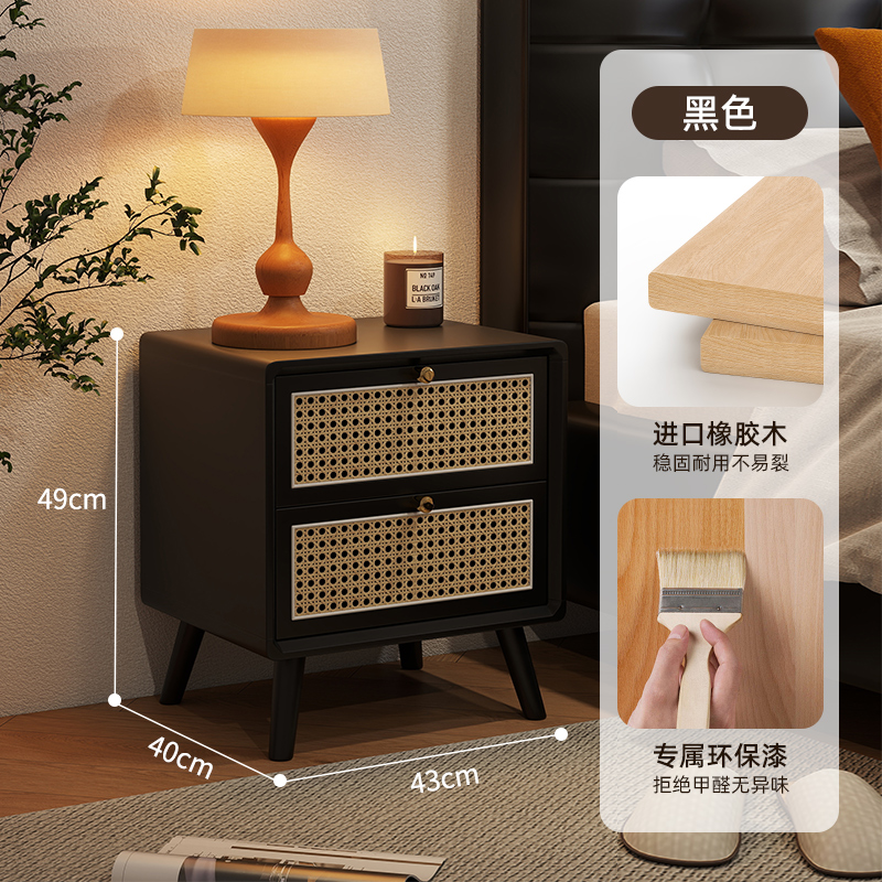 in Ancient style bedside cupboard household bedroom small-scale Rattan weaving Storage Lockers 2025 Hot money All solid wood Retro cabinet