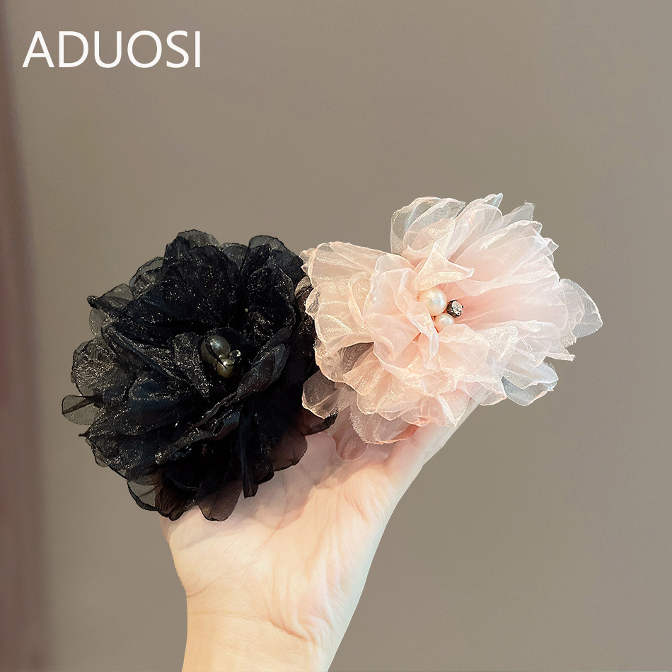 超仙蓬松网纱云朵抓夹鲨鱼夹显发量气质后脑勺盘发卡2024新款发夹