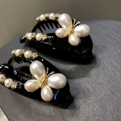 发夹一字奢华横加带齿珍珠水钻