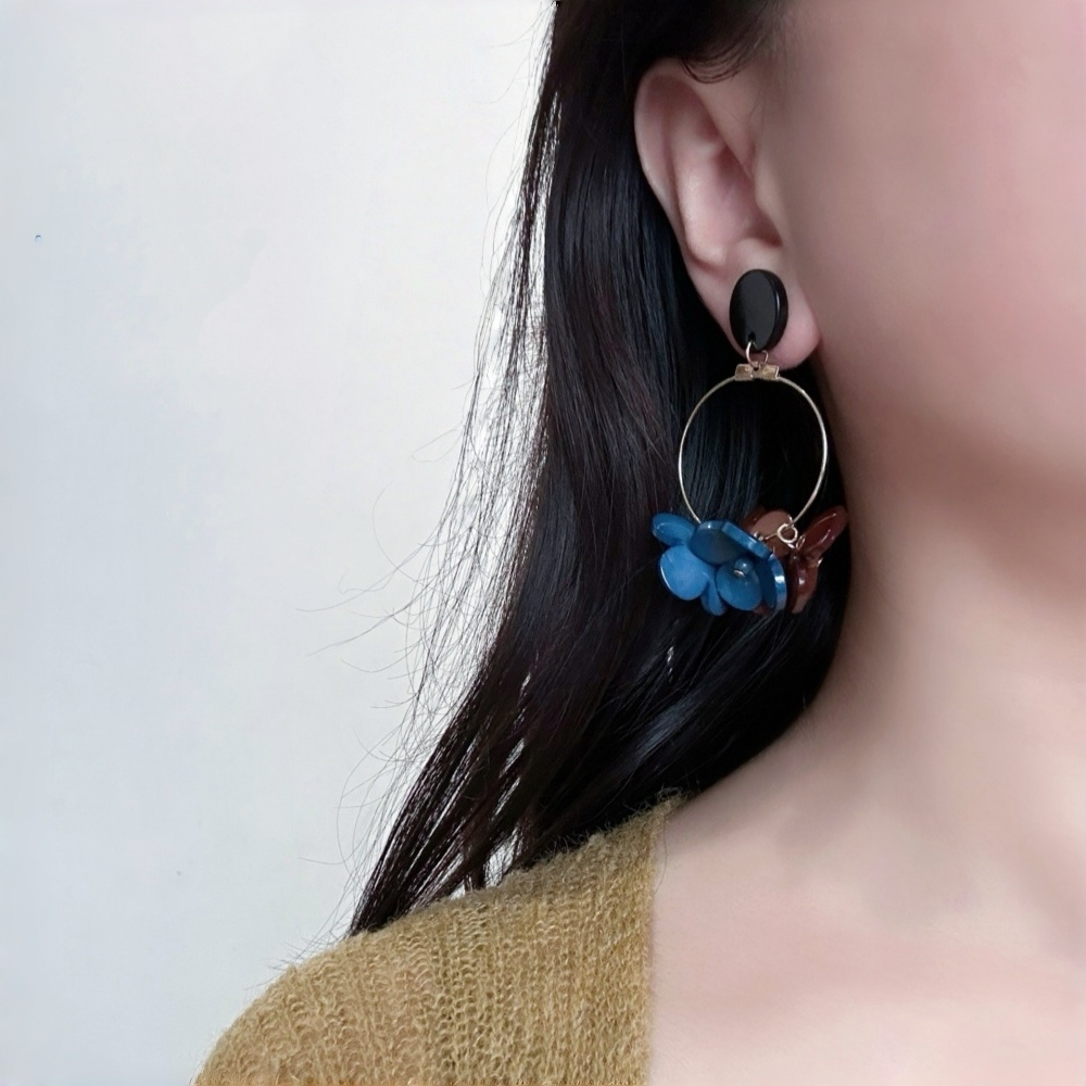 韩国新款蓝色花朵耳环夸张耳坠