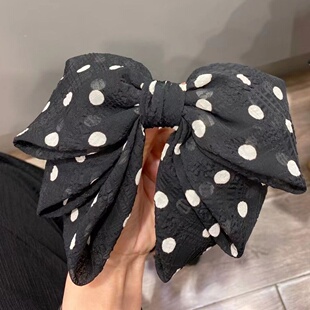韩国波点布艺大蝴蝶结发夹高级感弹簧夹头花发卡顶夹头饰马尾夹女