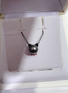 小猫吊坠珍珠配件s925纯银