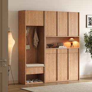 全实木橡木鞋柜换鞋凳玄关一体靠墙入户客厅隔间柜家用骨骼线 线