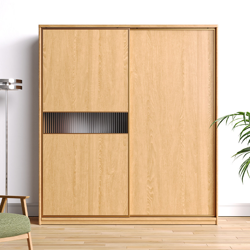 全实木拉门衣柜卧室家用原木现代风大衣柜衣橱小户型组合挂衣柜
