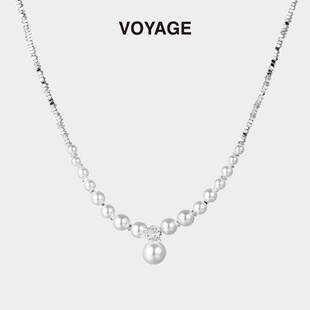 法式碎银子珍珠款吊坠项链秋冬配饰女毛衣链轻奢小众高级感锁骨链