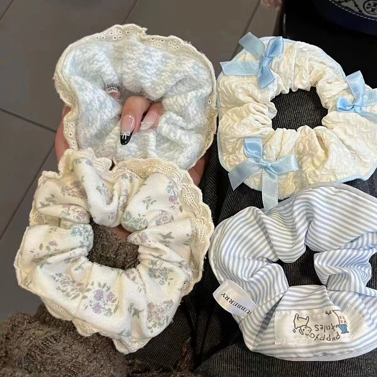 新款芭蕾风蕾丝花边大肠发圈发绳女奶油风甜妹丸子头发圈马尾发绳