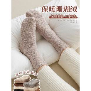 加厚珊瑚绒袜子女秋冬季加绒保暖睡眠袜居家地板袜冬天中筒毛巾袜