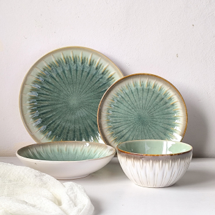 巨美艺术浮雕盘子 法式陶瓷西餐盘牛排盘意面盘沙拉盘菜盘微瑕疵