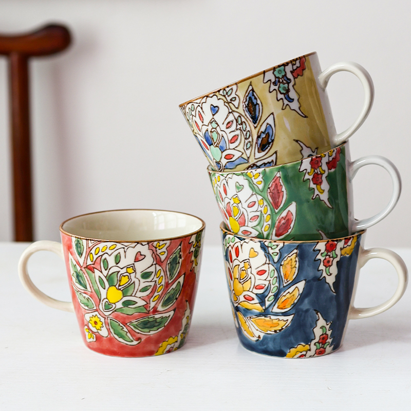 复古风花卉陶瓷马克杯情侣水杯女高颜值伴手礼杯子家用喝水杯微瑕