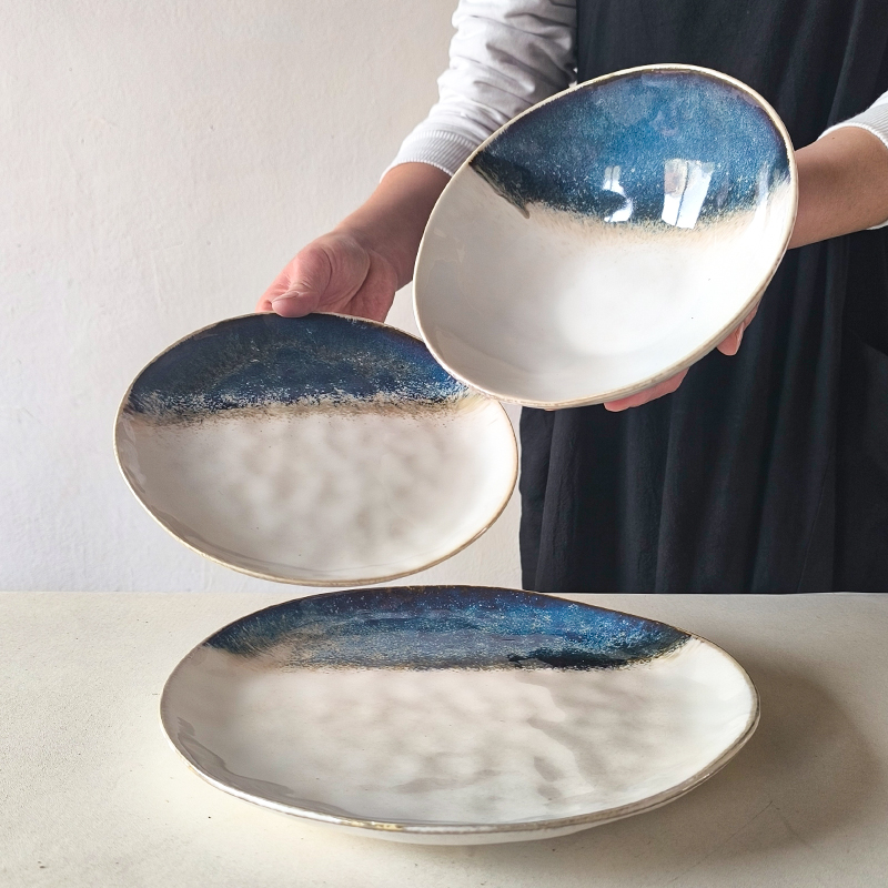 【9.9两个】窑变个性异型斗笠面碗菜碗汤碗西餐盘牛排盘菜盘微瑕