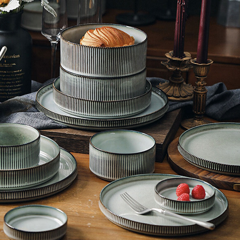 依云餐具套系 北欧简约窑变釉复古风直筒菜碗深盘汤盘平盘 微瑕