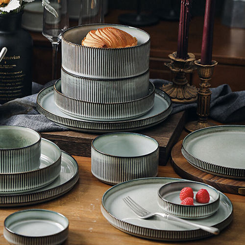 依云餐具套系 北欧简约窑变釉复古风直筒菜碗深盘汤盘平盘 微瑕