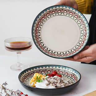 波西米亚欧式餐盘 家用陶瓷意面盘菜盘西餐盘饭盘拼色餐具微瑕疵