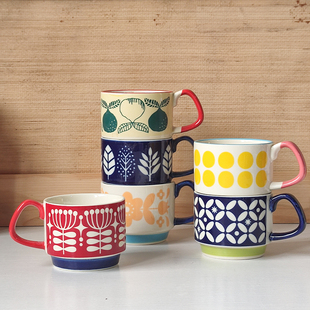 复古可叠放陶瓷马克杯咖啡杯学生情侣杯早餐杯挂耳套杯牛奶杯微瑕